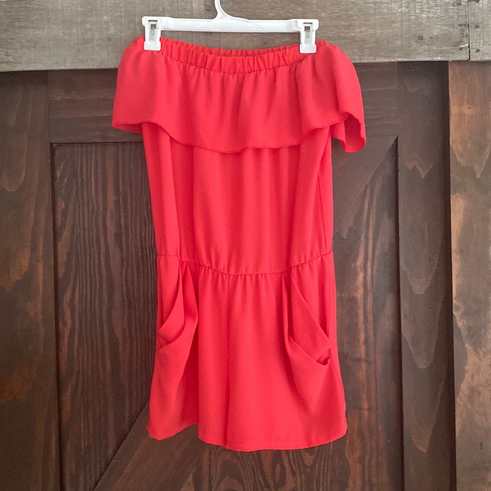 red/pink off the shoulder boutique romper